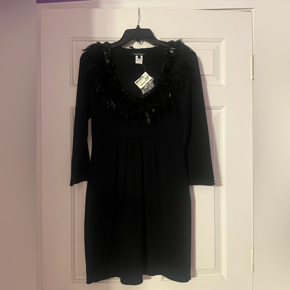 Elegant Nanette Lepore Black Feather-Trimmed Dress